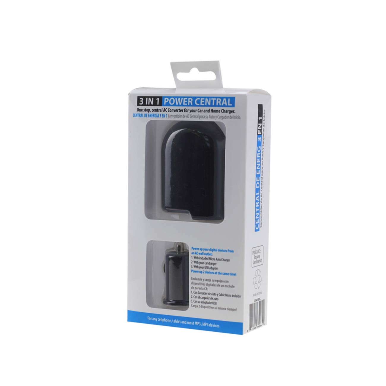 Adapter For Car Charger AC To DC 1 Amp 3-In-1