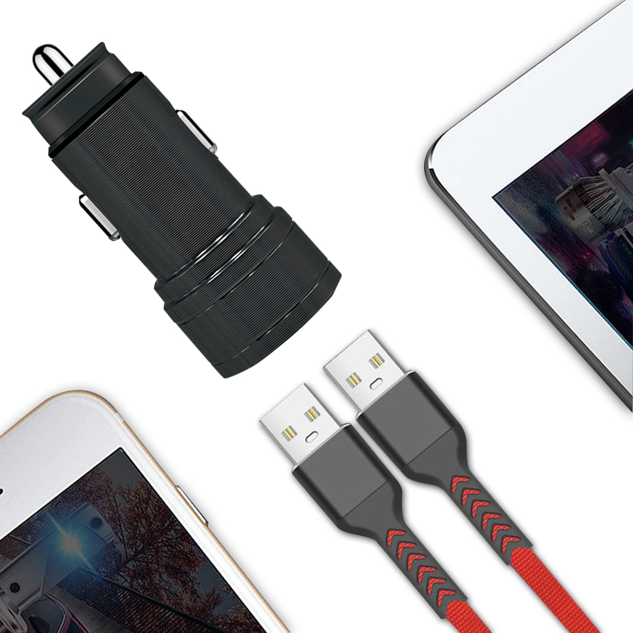 Car Charger/ Adapter USB Dual Port Black Color 12pcs