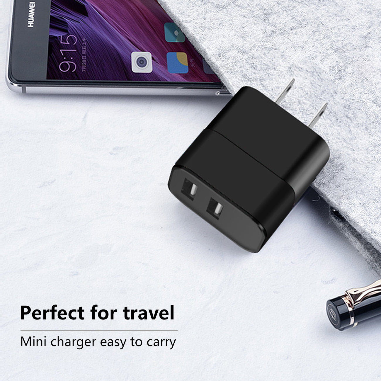 Wall Charger/ Power Adapter/ Charging Block USB Dual Port Black Color (12pcs)