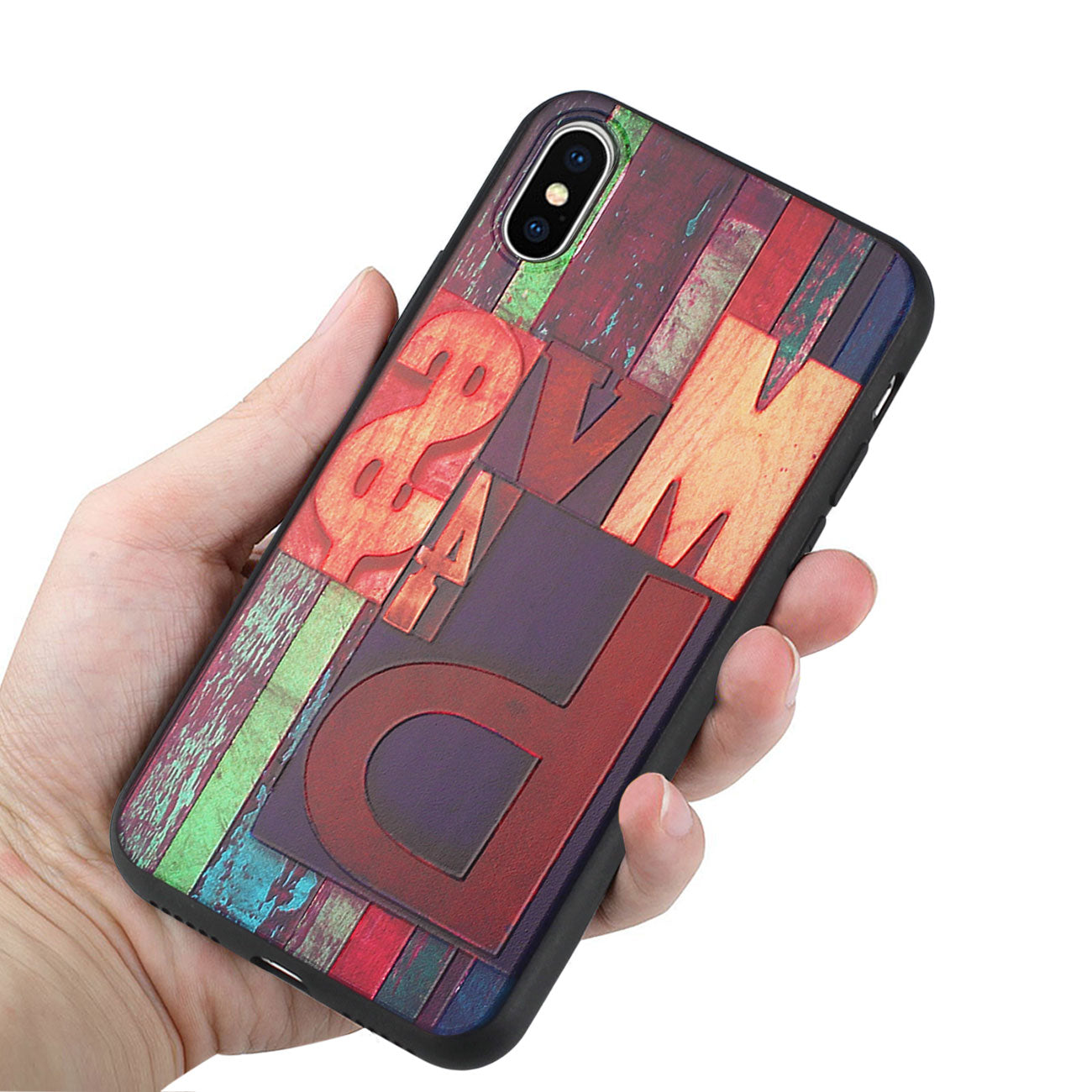 iPhone X/iPhone XS Embossed Wood Pattern Design TPU Case With Multi-Letter