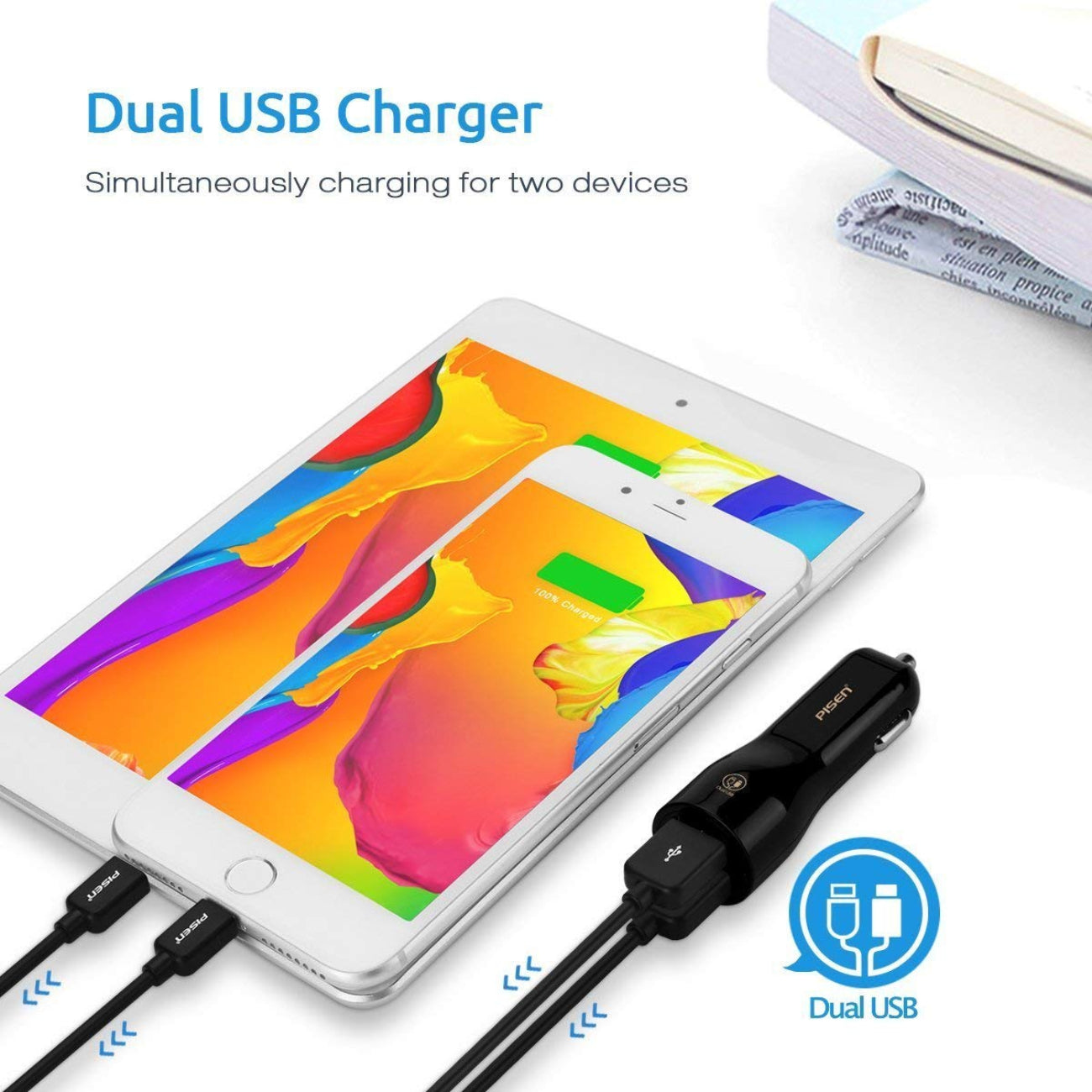 Car Charger with 2 USB Output In Black