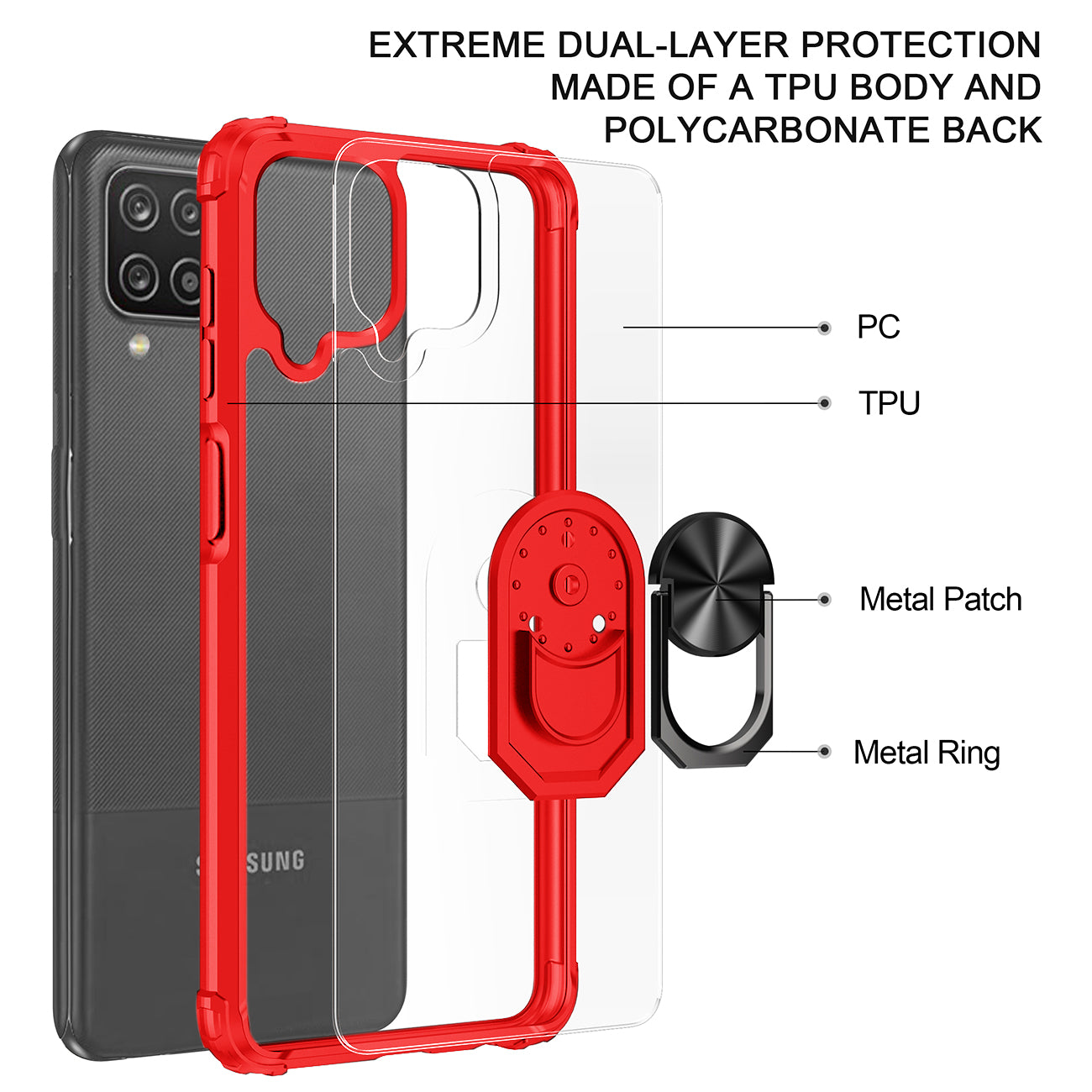 Case TPU Shockproof Kickstand Ring Holder Magnetic Car Mount Red Color