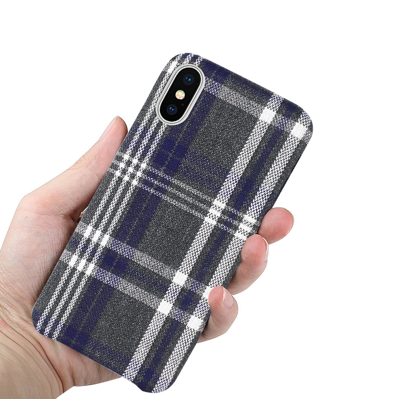 iPhone X/iPhone XS Checked Fabric Case In Black