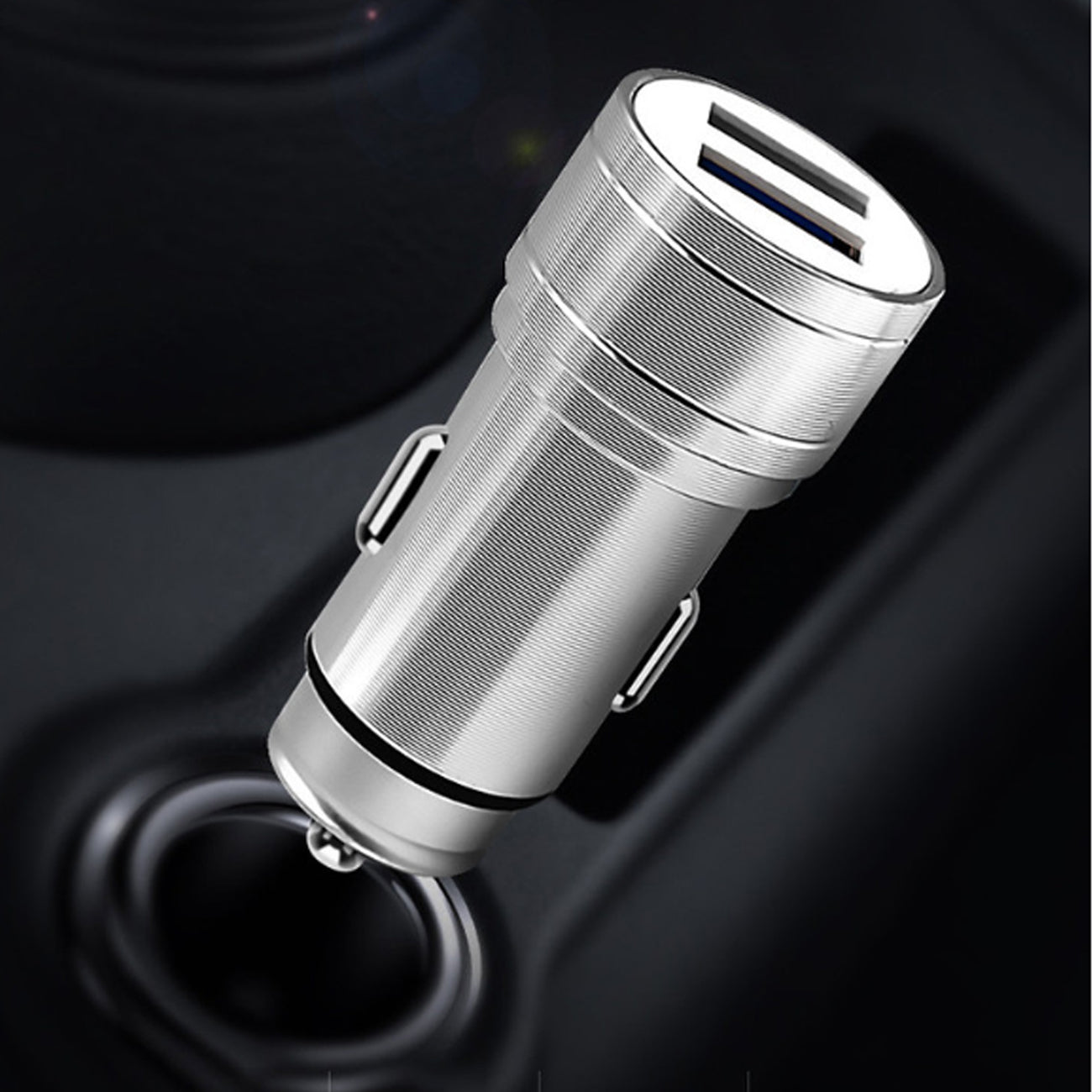 Dual Port USB Car Charger/ Adapter In Silver (12pcs)