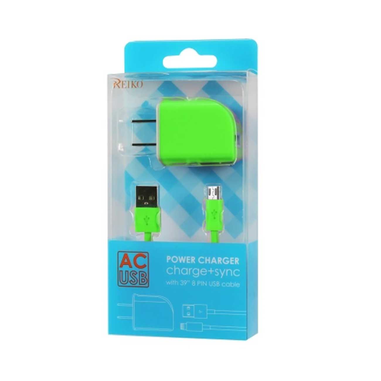 Travel Adapter Charger Micro USB With Cable Portable Reiko 1A Green Color