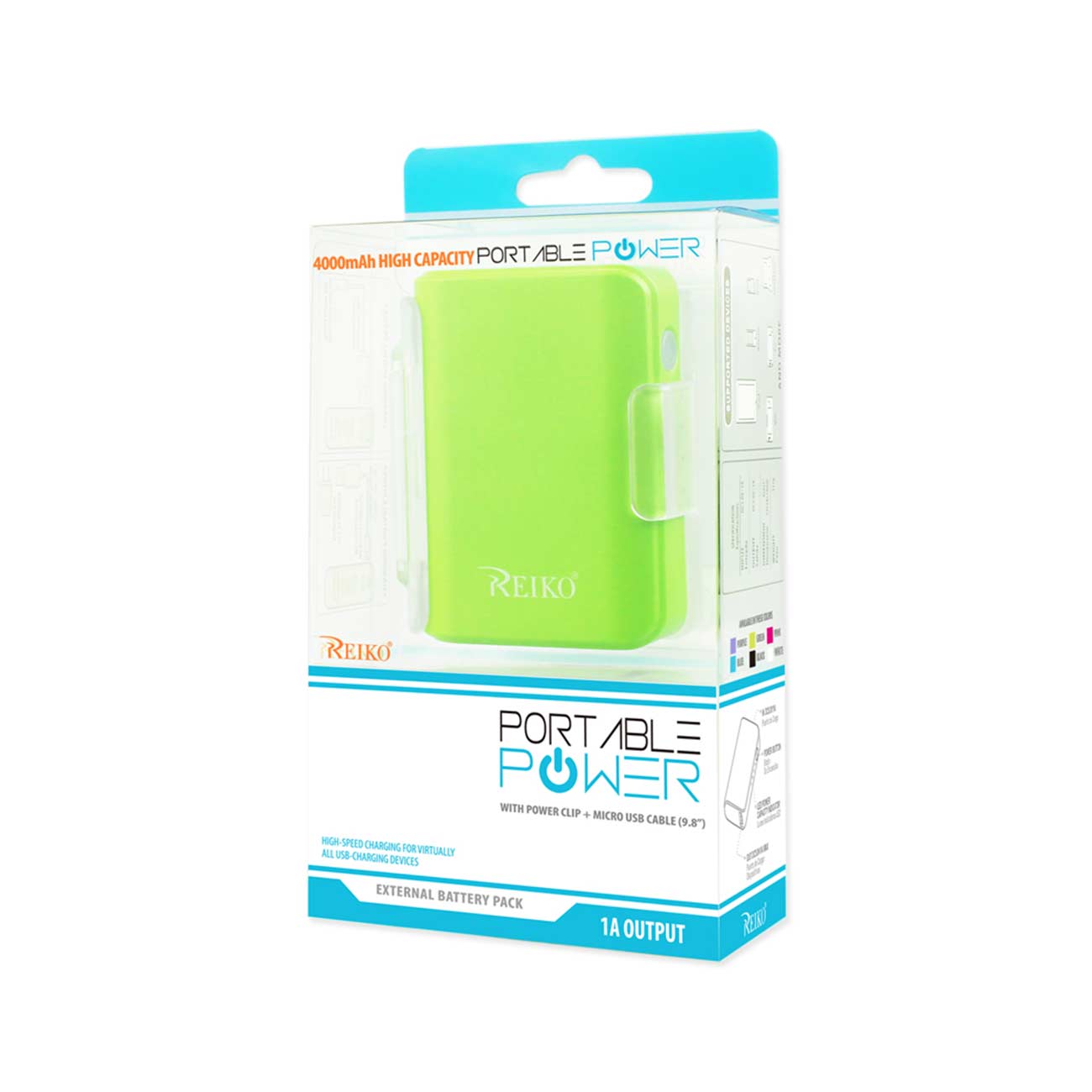 Power Bank Universal With Cable 4000Mah Green Color