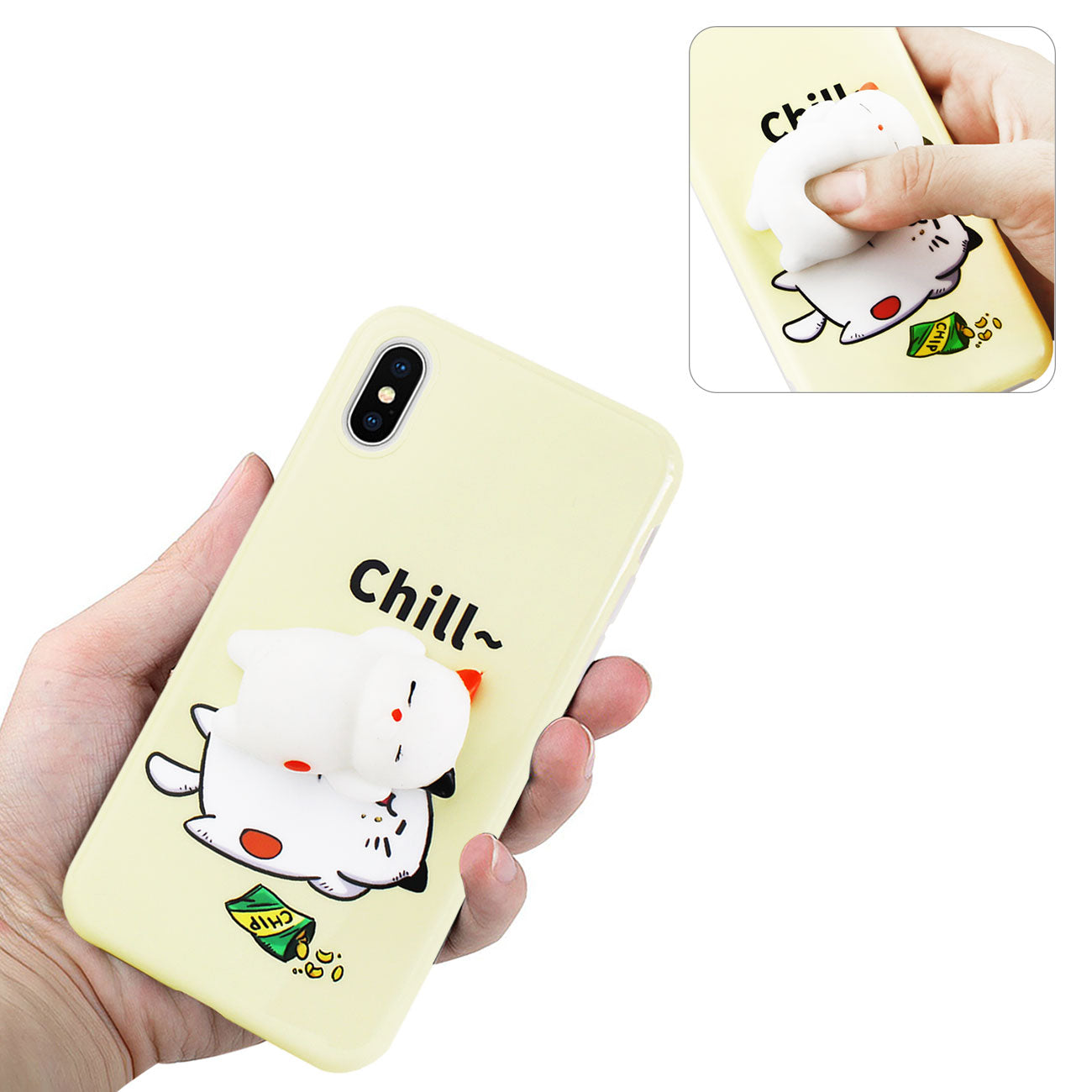 iPhone X/iPhone XS TPU DESIGN CASE WITH 3D SOFT SILICONE POKE SQUISHY SLEEPING CAT