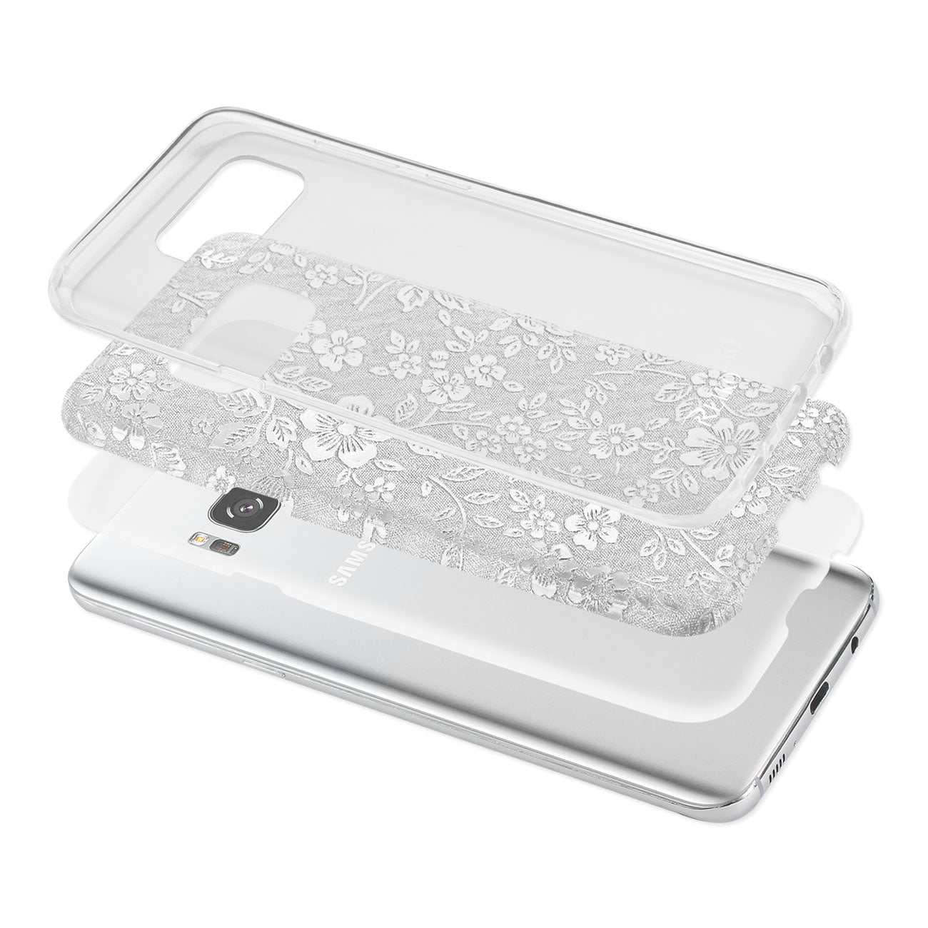 Samsung Galaxy S8 Edge/ S8 Plus Shine Glitter Shimmer Plum Blossom Hybrid Case In Silver