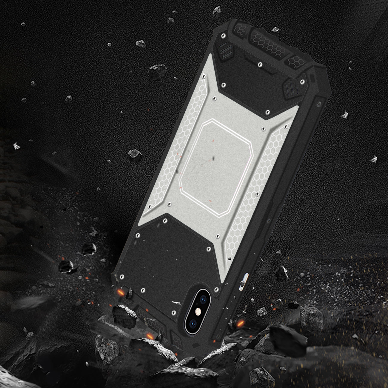 Case Front Cover Metallic Apple iPhone XS Max Silver And Black Color.