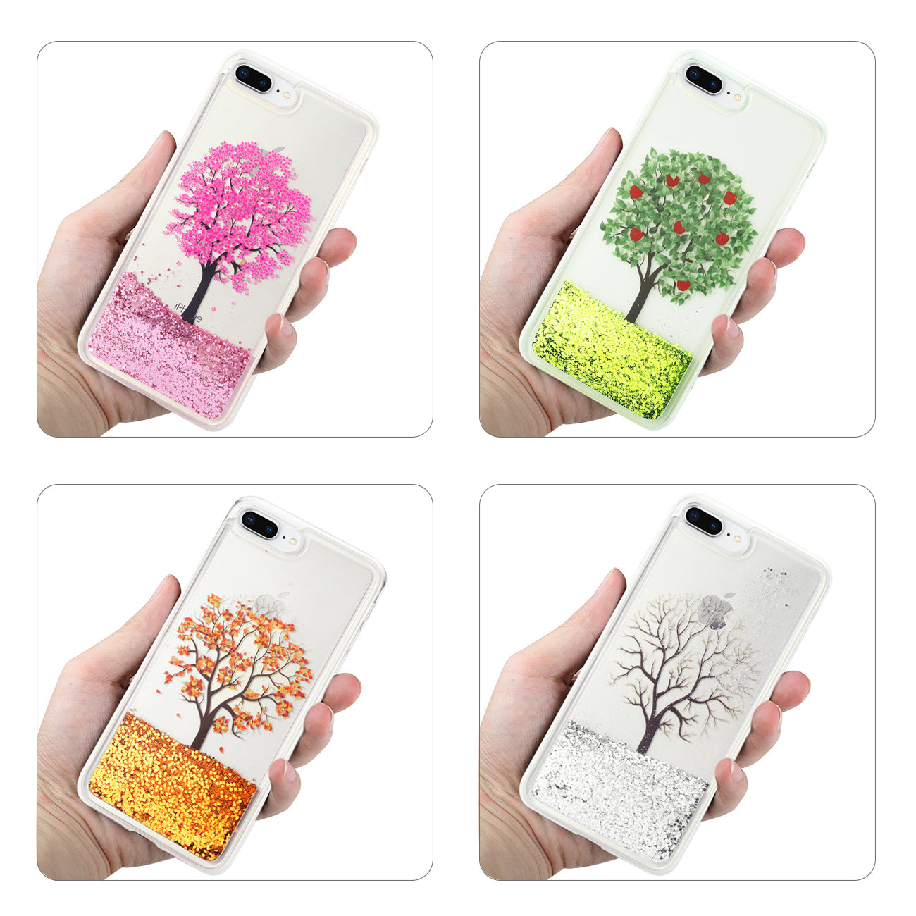 Cases Bumper Tree Design iPhone 8 Plus Clear Four Seasonal Colors (4Pcs)