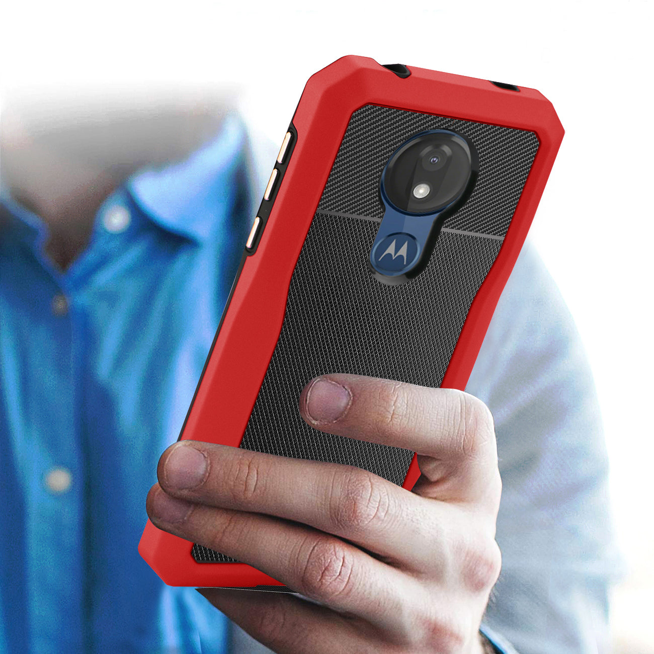 MOTOROLA MOTO G7 POWER Full Coverage Shockproof Case In Red