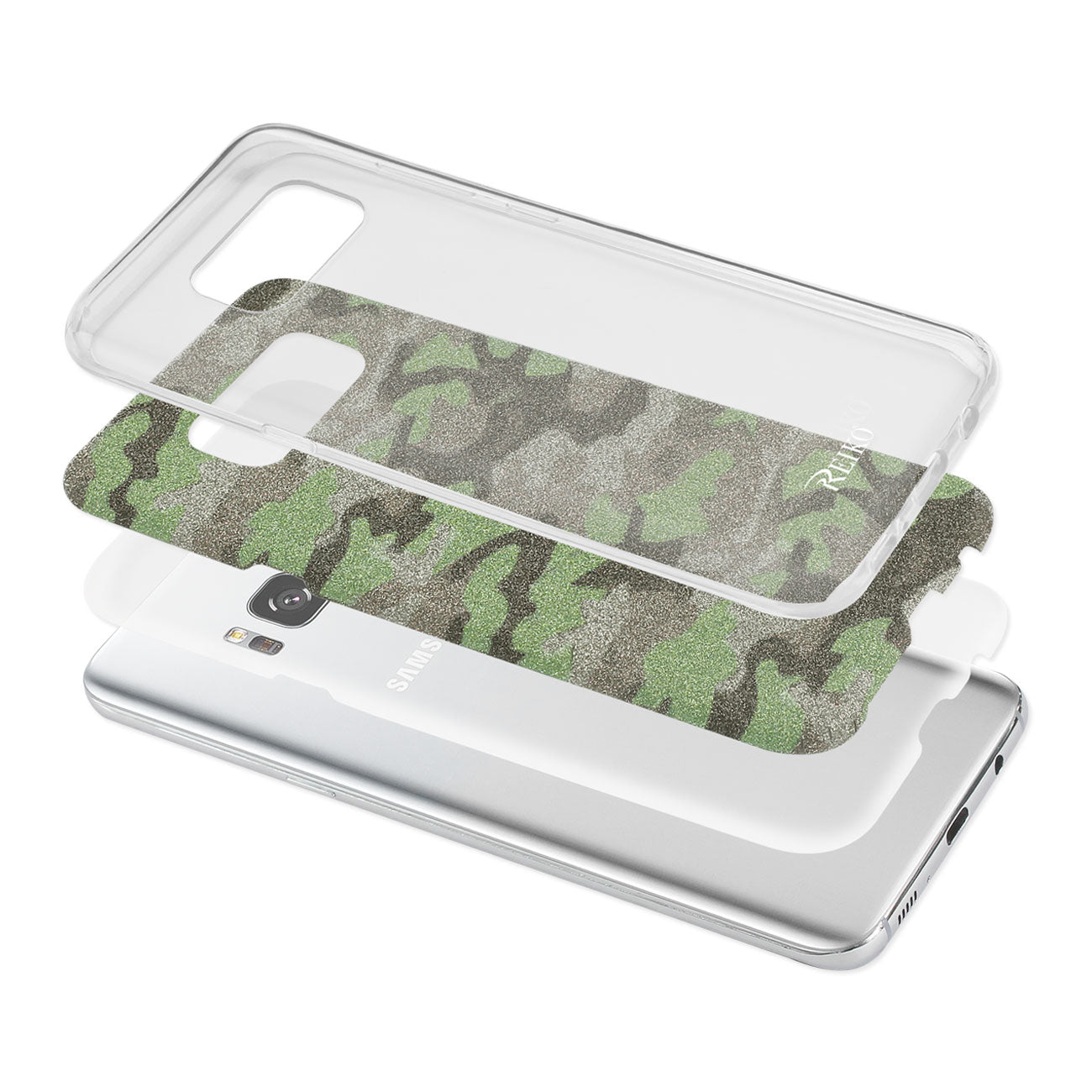 Samsung Galaxy S8 Edge/ S8 Plus Shine Glitter Shimmer Camouflage Hybrid Case In Green