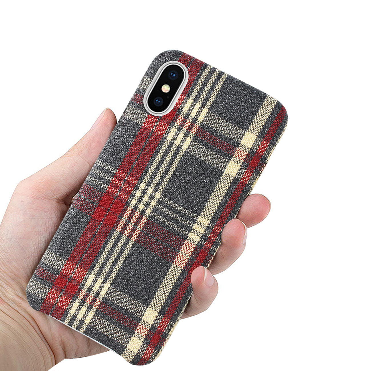 Reiko iPhone X/iPhone XS Checked Fabric Case In Red