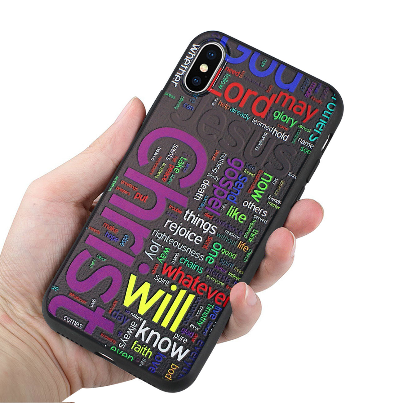 iPhone X/iPhone XS DESIGN TPU CASE WITH VIBRANT WORD CLOUD JESUS LETTERS