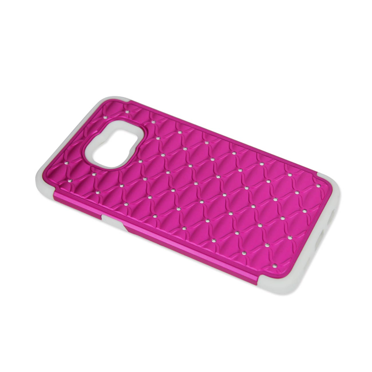 Samsung Galaxy S6 Edge Plus Hybrid Heavy Duty Jewelry Diamond Case In White Hot Pink
