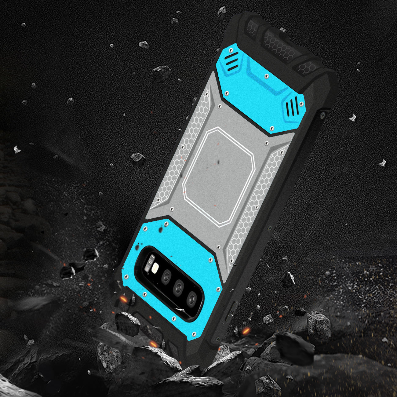 Case Front Cover Metallic Samsung Galaxy S10 Blue And Gray Color.