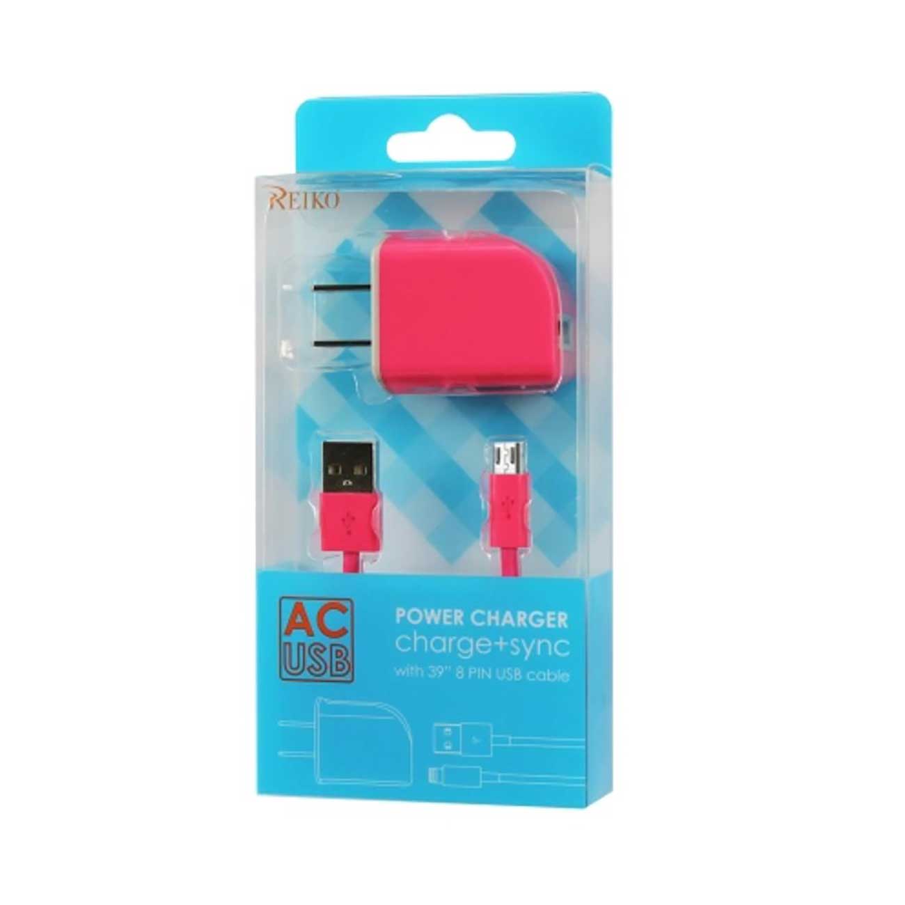 Travel Adapter Charger Micro USB With Cable Portable Reiko 1A Hot Pink Color