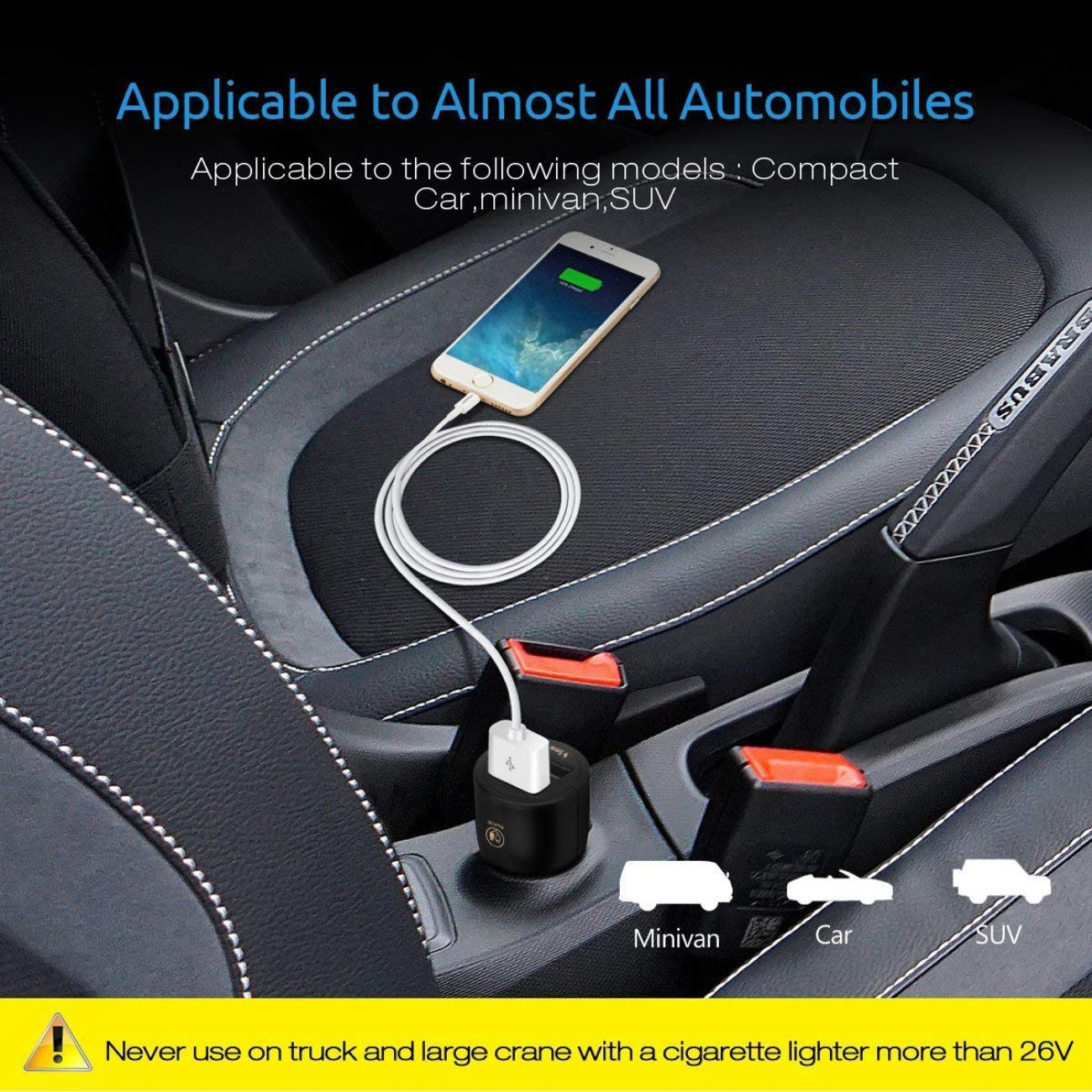Car Charger with 2 USB Output In Black