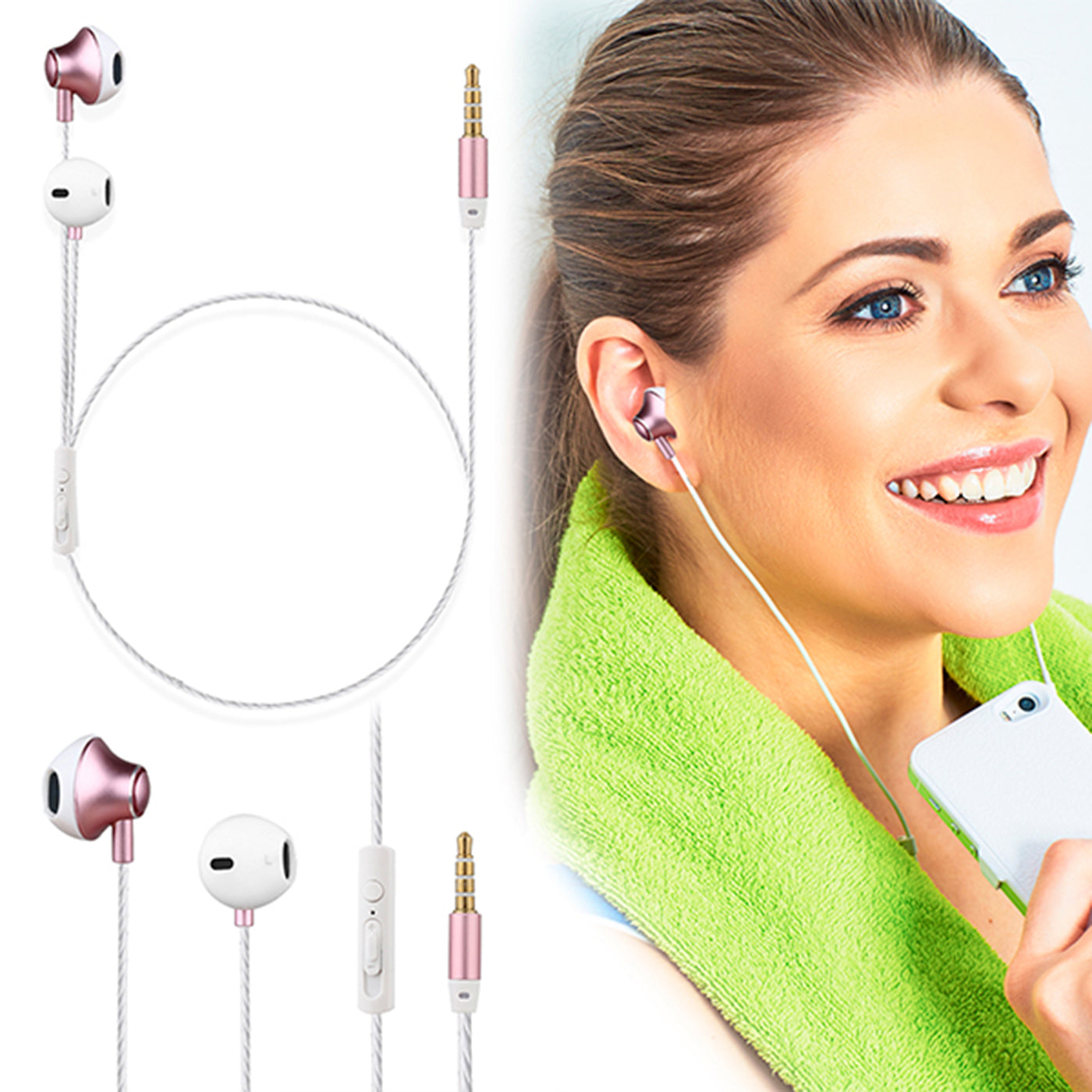 Earphones In-Ear A900 Built-In Mic, Volume Control Stereo Rose Gold Color