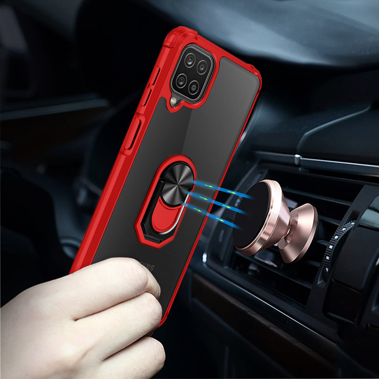 Case TPU Shockproof Kickstand Ring Holder Magnetic Car Mount Red Color