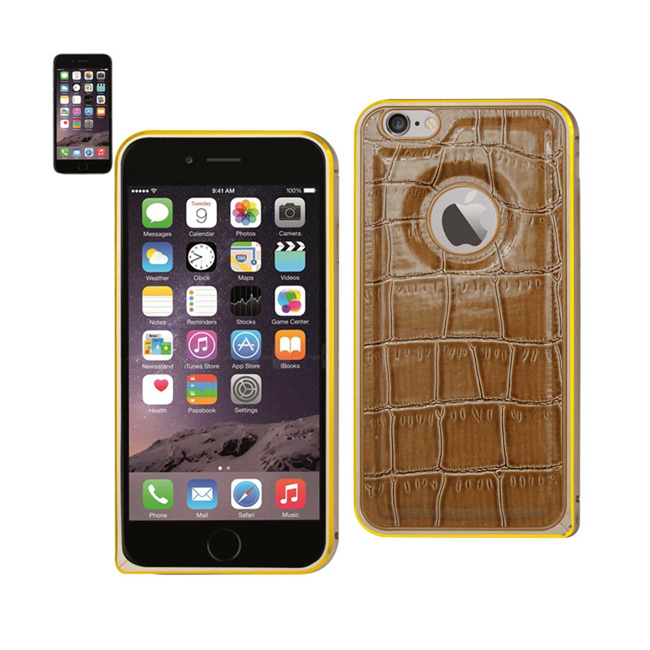 iPhone 6 Plus Genuine Leather Aluminum Frame Case In Gold