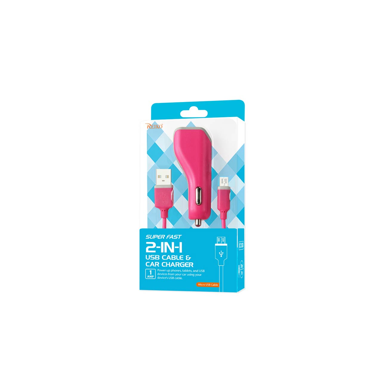 Car Charger Micro USB With USB Data Cable Hot Pink Color