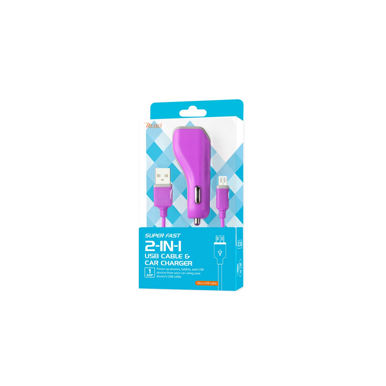 Car Charger Micro USB With USB Data Cable Purple Color