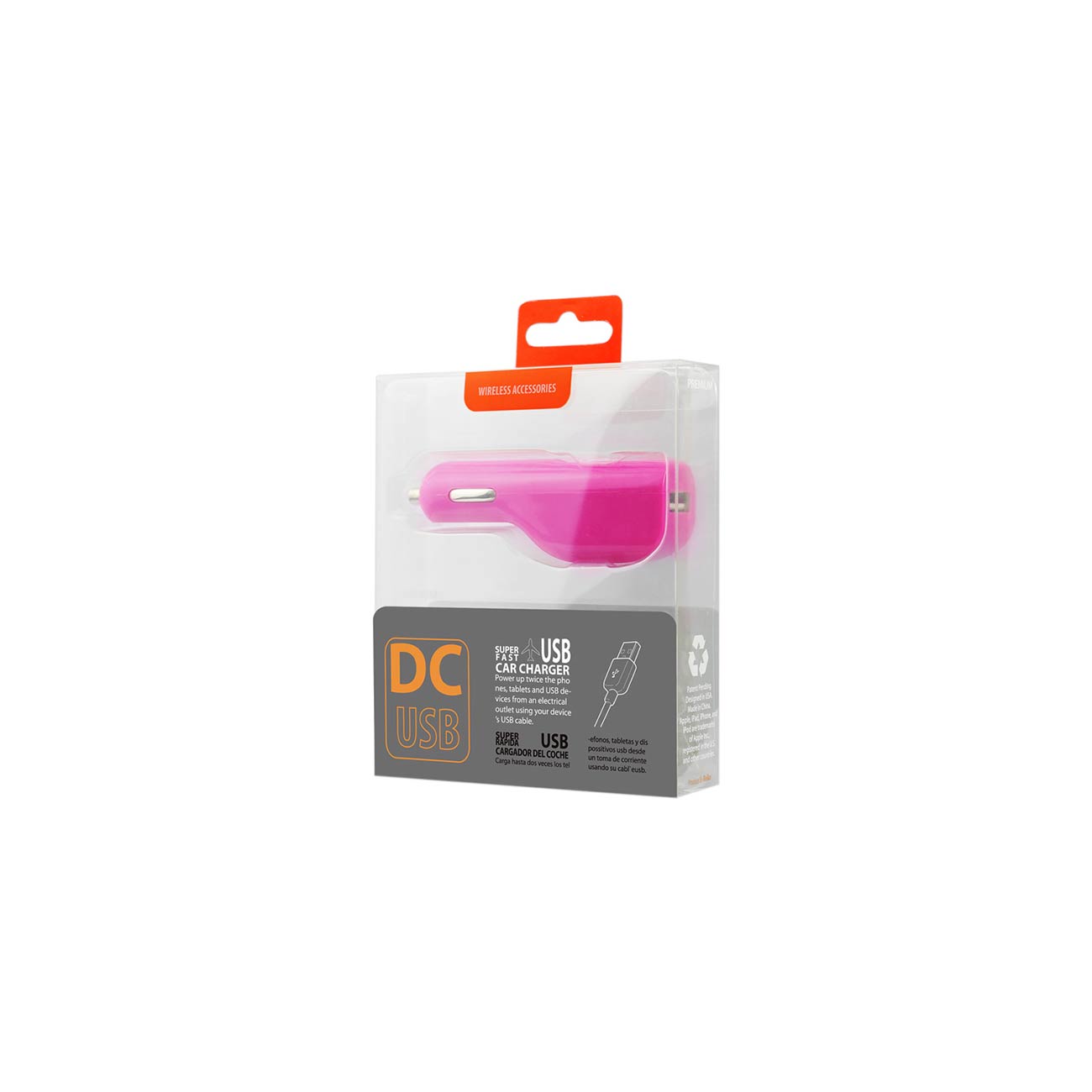 Micro USB 1 AMP Car Charger In Hot Pink