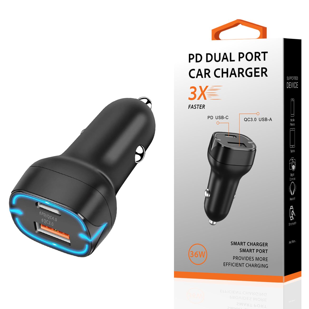 2 Ports USB C Car Charger Super Fast Charging PD 18W+QC3.0 per port