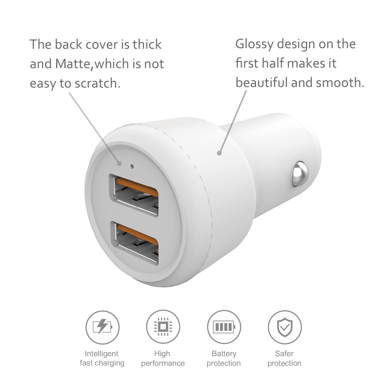 Car Charger Micro With Built In 3Ft Cable Reiko Portable White Color