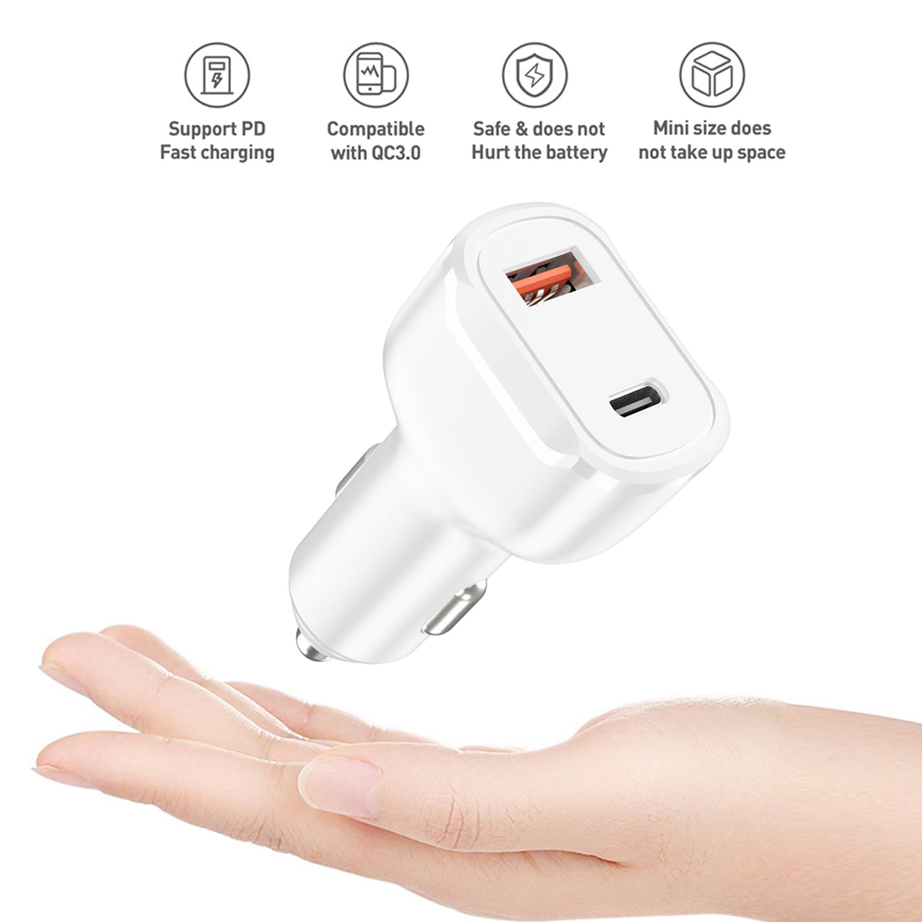 Travel Car Charger Adapter PD Dual Ports Type-C to Type-C Cable Fast Charging