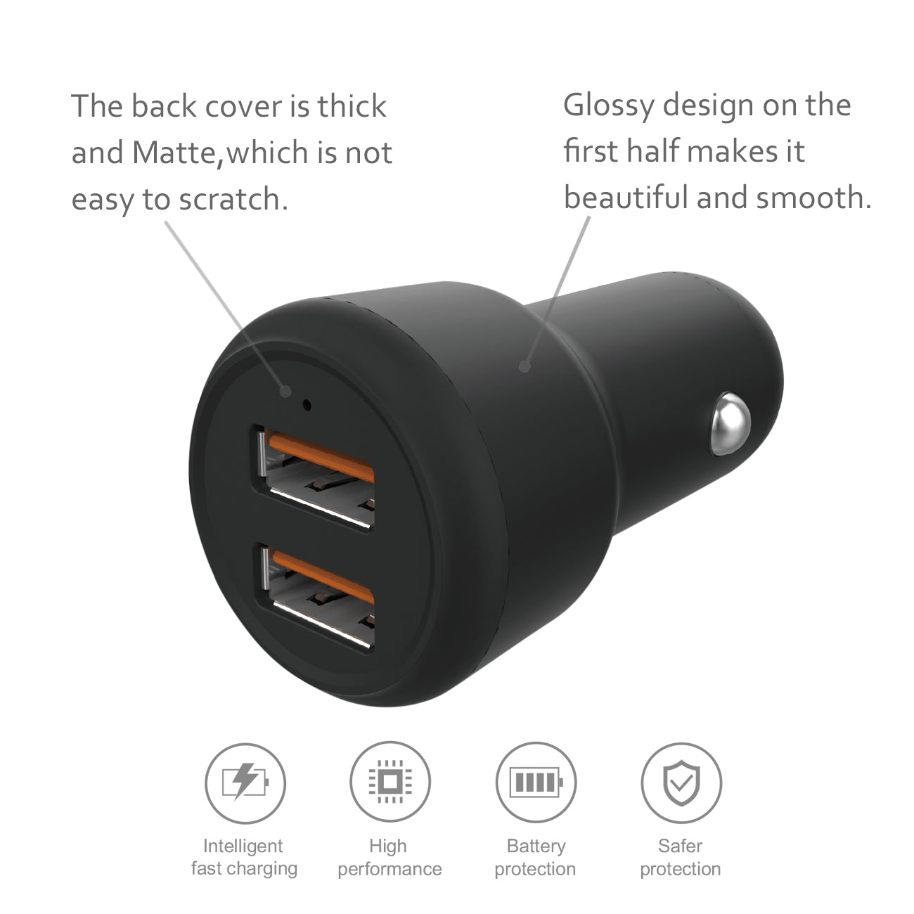 Car Charger Type C With Built In Cable 3Ft Reiko Portable Black Color