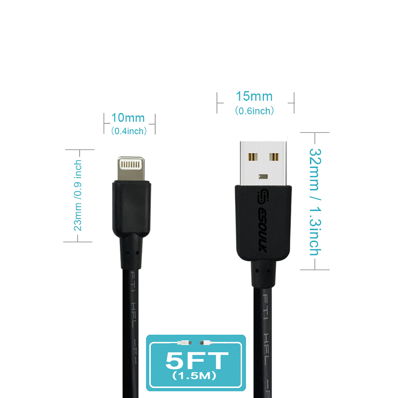 Cable Round 8 PIN 5ft 1.5A Black Color