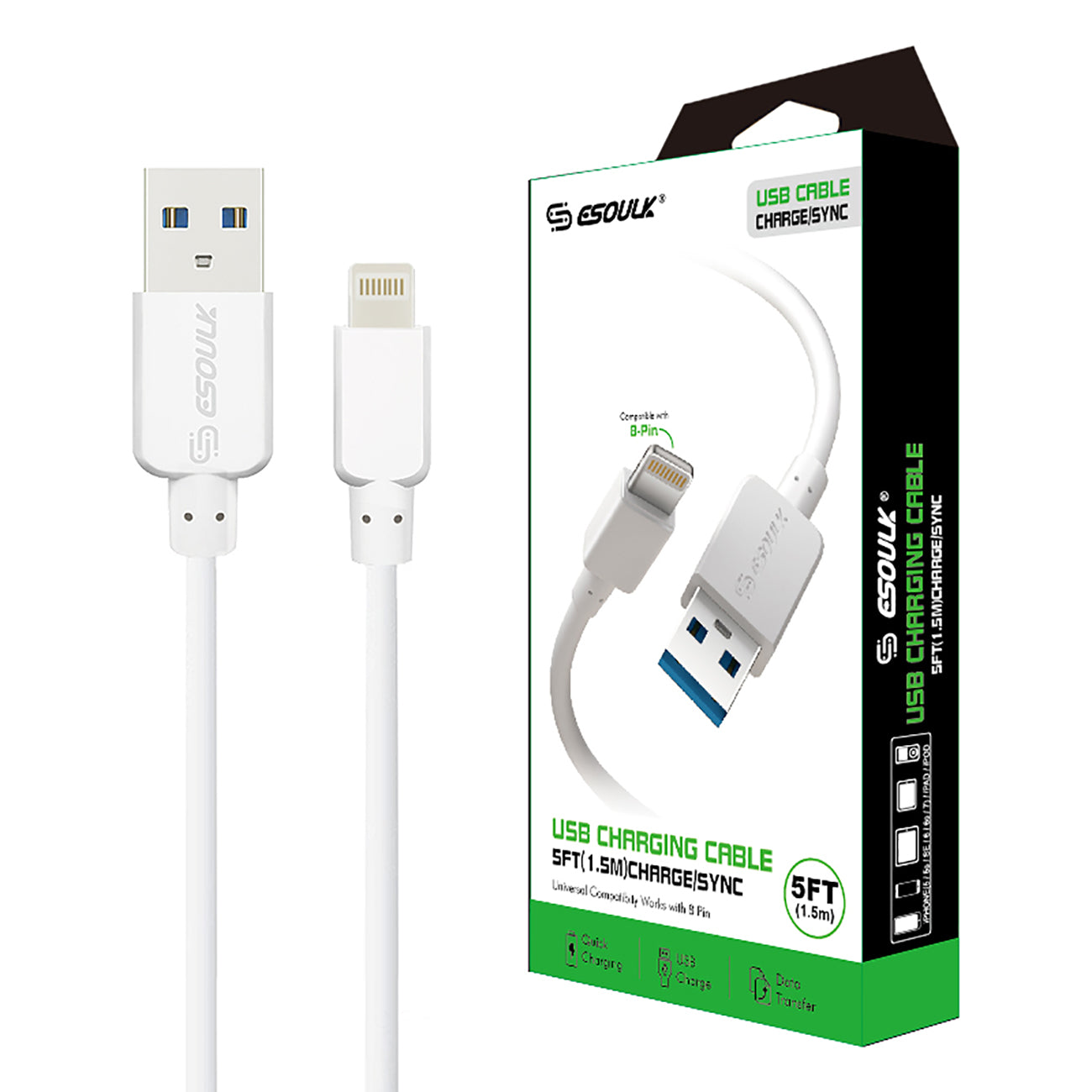 Cable Round 8 PIN 5Ft 1.5A White Color