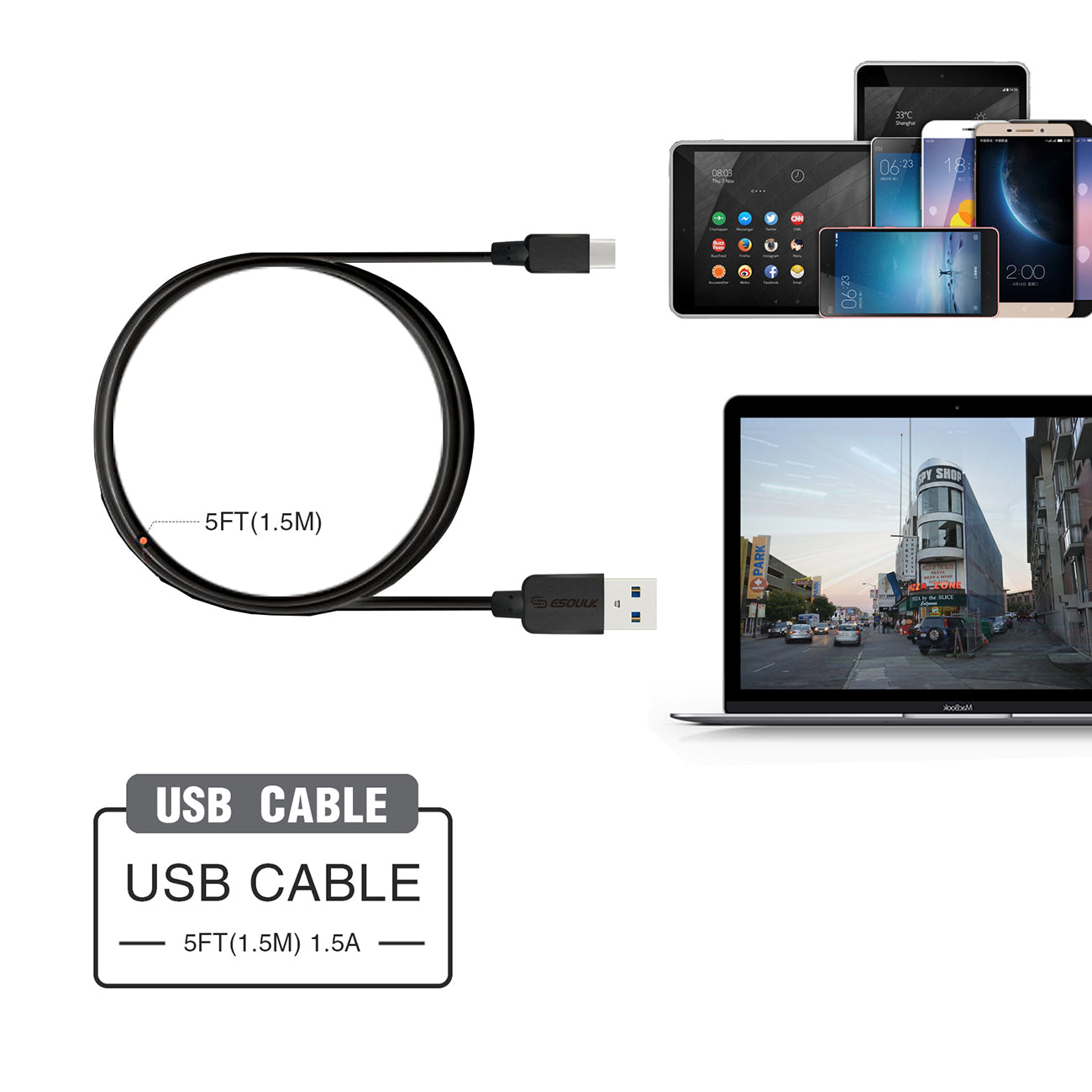 Cable Round Type-C 2A 10Ft Black Color