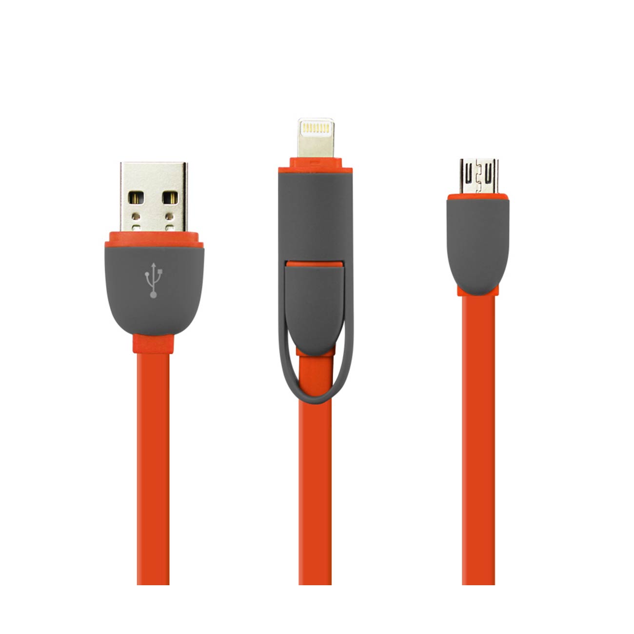 Data Cable Micro USB Flat 2 In 1 iPhone 6 Coral Red Color