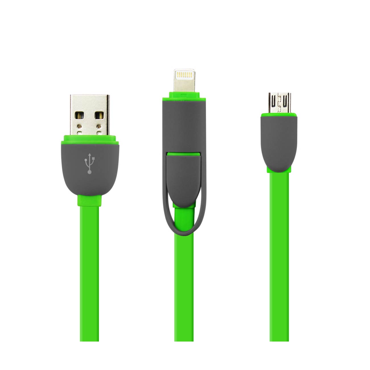 Cable USB Micro Flat 2-In-1 iPhone 6 3.2Ft Green Color