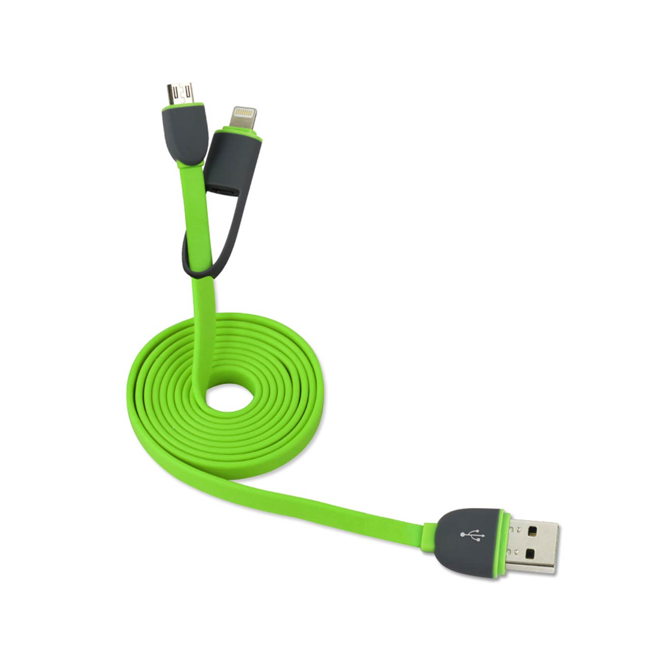 Cable USB Micro Flat 2-In-1 iPhone 6 3.2Ft Green Color