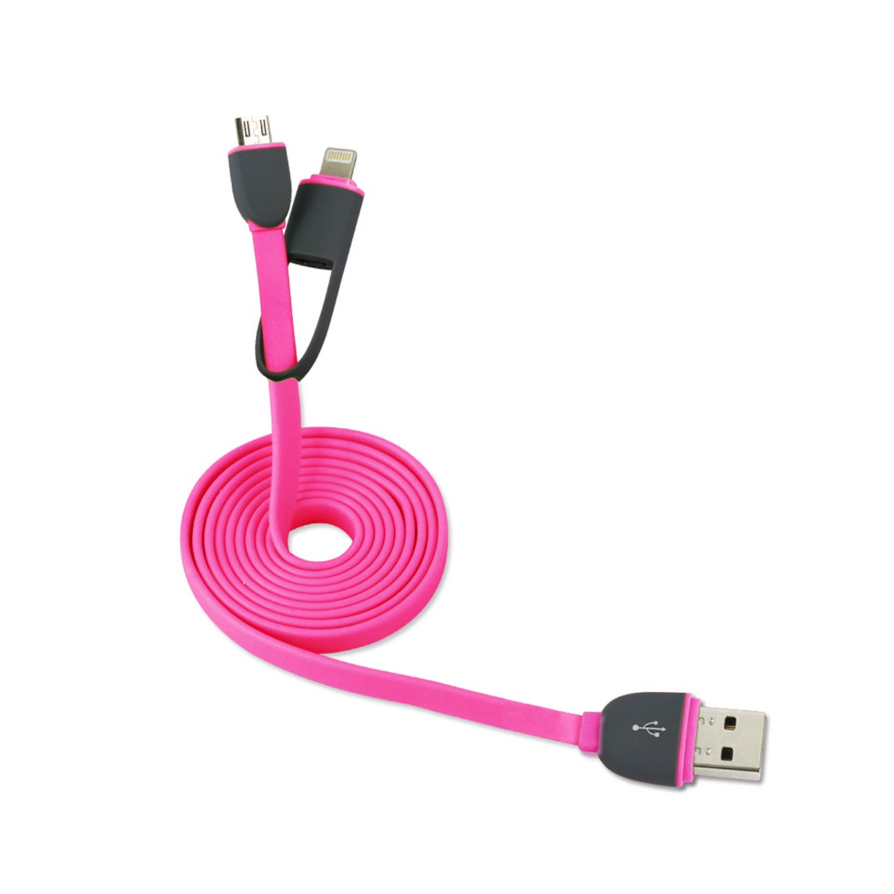 Cable USB Micro Flat 8 PIN 2-In-1 3.2Ft Hot Pink Color