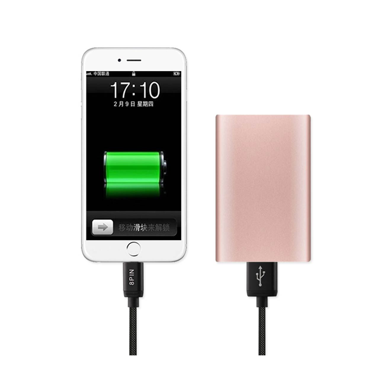 Cable USB Micro 8-PIN Reversible 2-In-1 Nylon Braided 3.3Ft Black Color