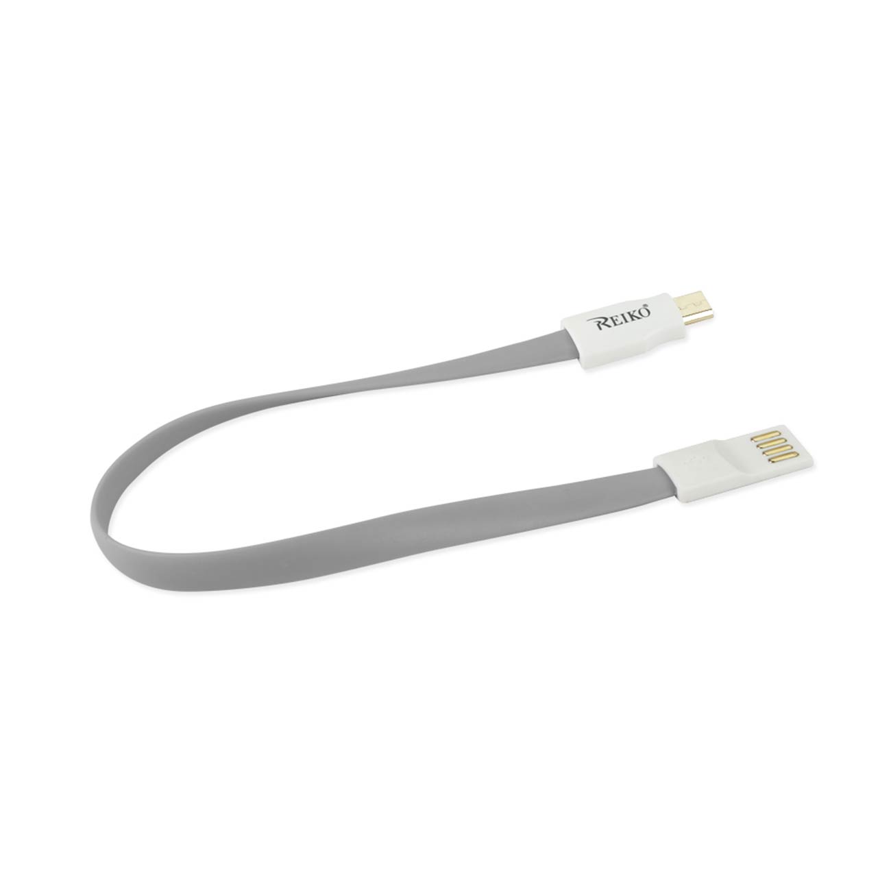Data Cable USB Micro Flat Magnetic Gold Plated 0.7 Foot Gray Color