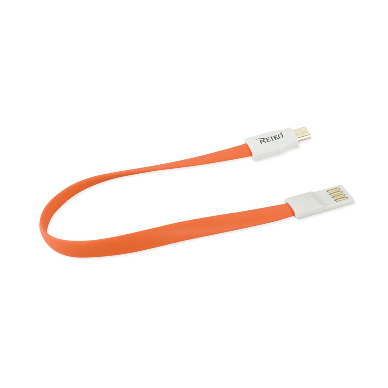 Data Cable USB Micro Flat Magnetic Gold Plated 0.7 Foot Orange Color