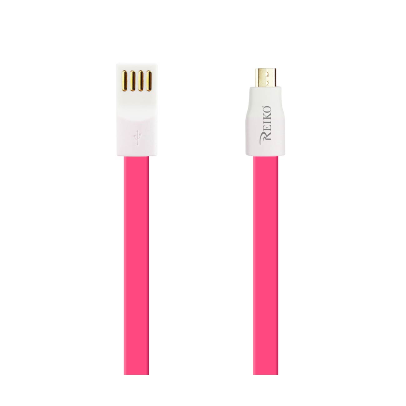 Data Cable USB Flat Micro Gold Plated 3.9Ft With Cable Tie Hot Pink Color