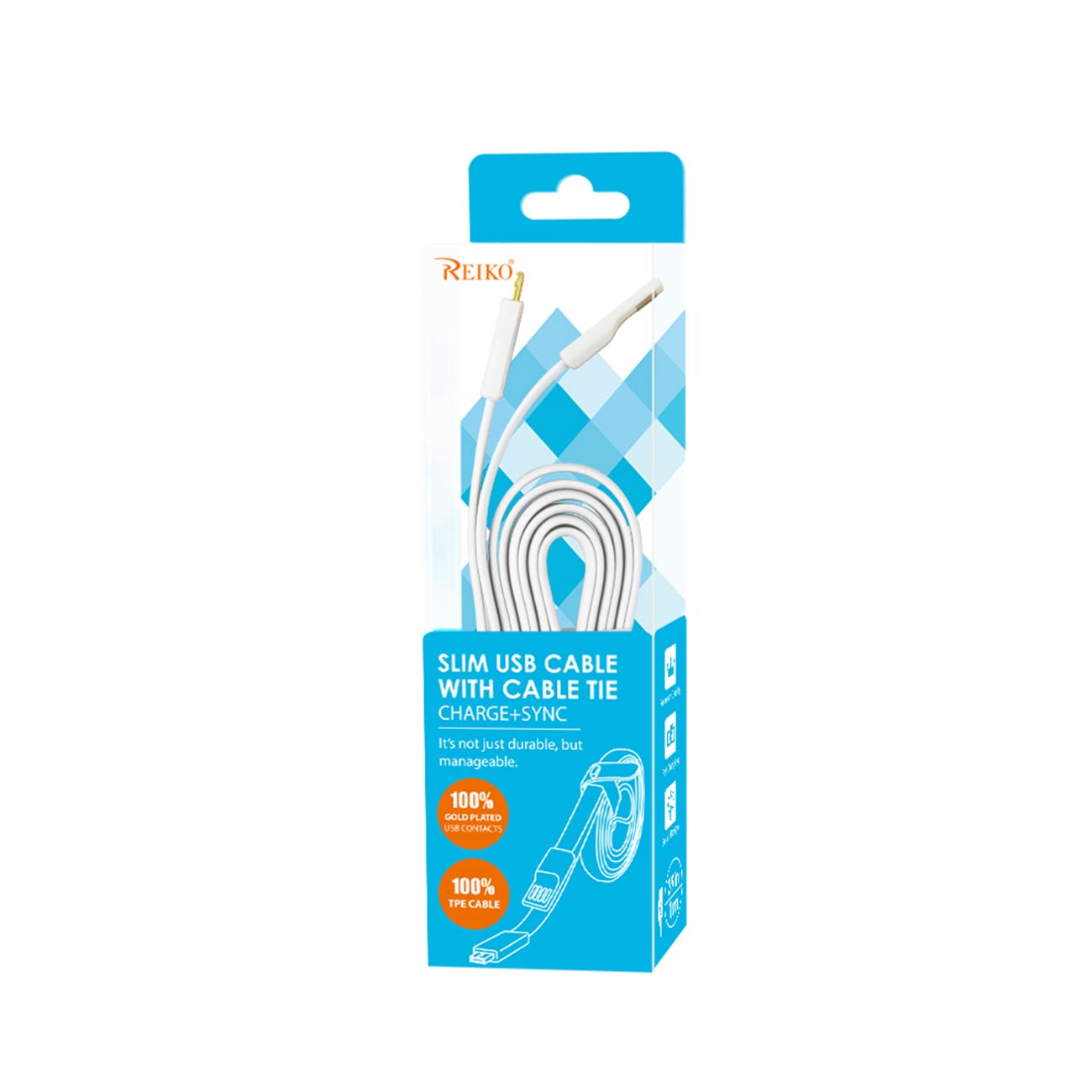 Data Cable USB Flat Micro 3.9Ft Cable Tie Gold Plated