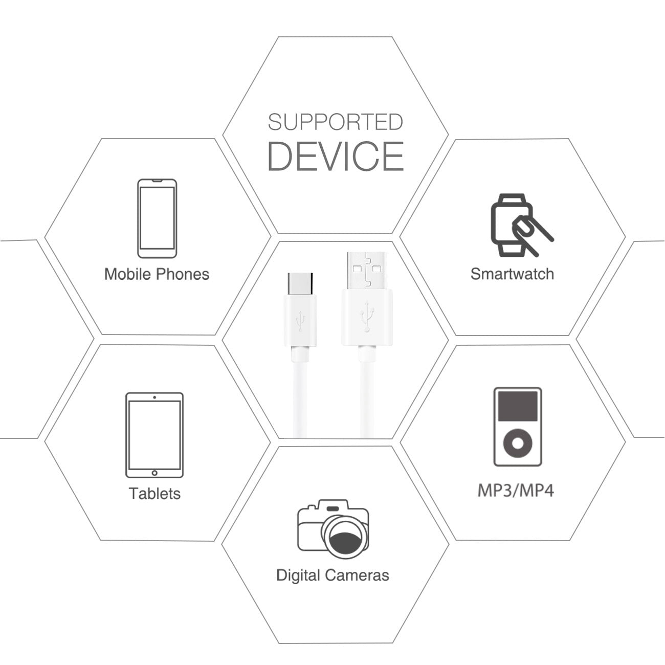 Data Cable USB 2.0 Type C PVC Material 3.3Ft Luxury Packaging White Color