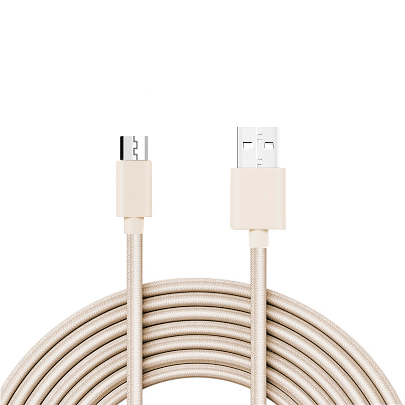 Data Cable Micro USB 2.0 Metal Connector Nylon Braided 3.3Ft Gold Color