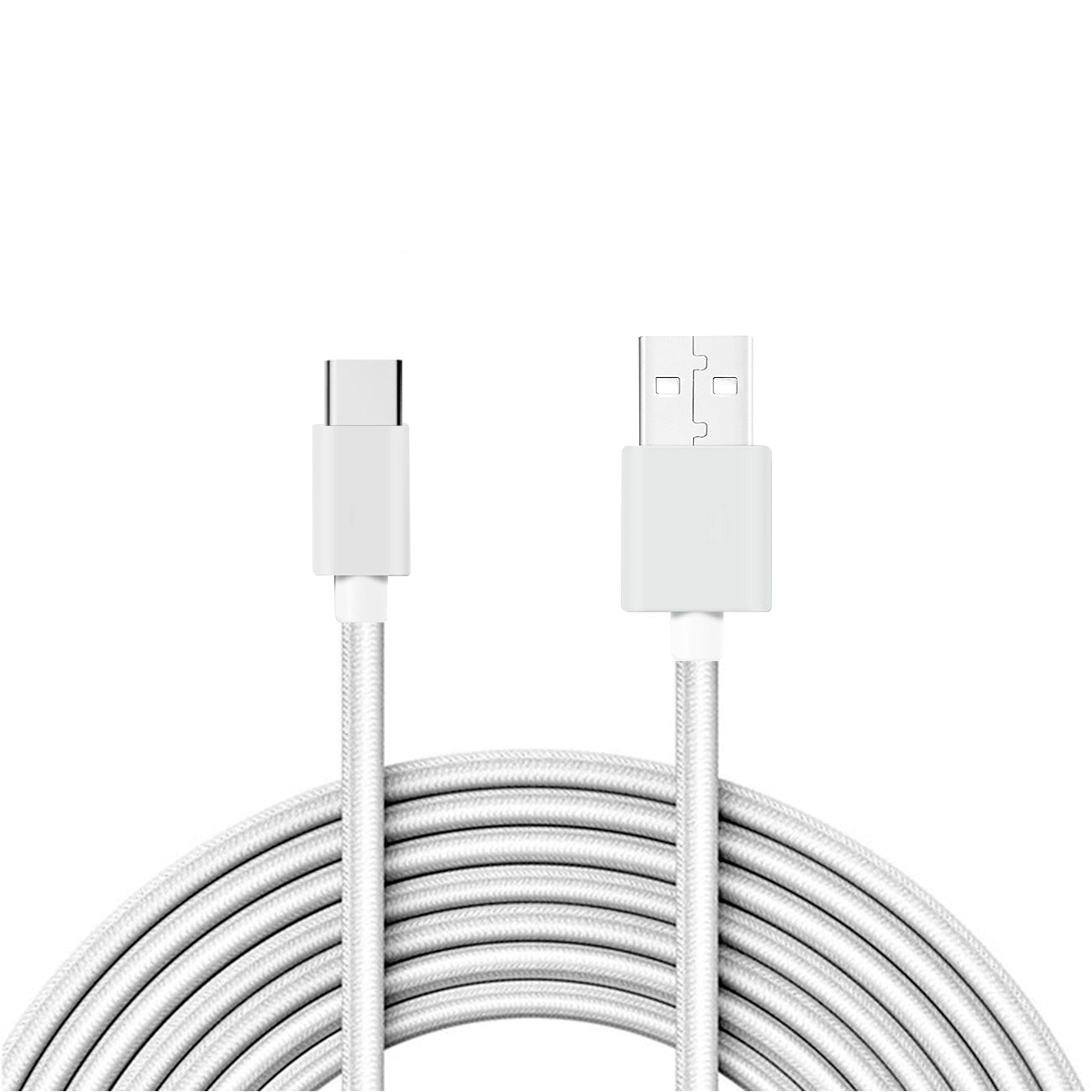 Data Cable USB 2.0 Type C Metal Connector & Nylon Braided 3.3Ft White Color