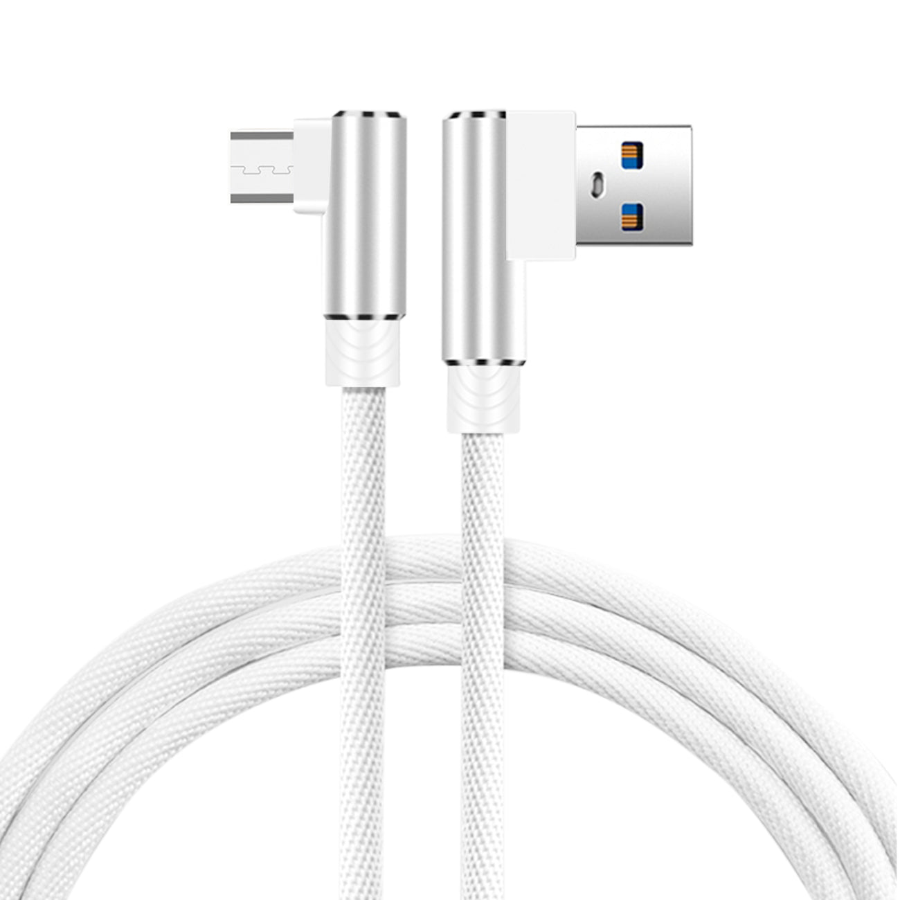 Data Cable Micro USB 2.0 Nylon Braided Material 3.3Ft White Color