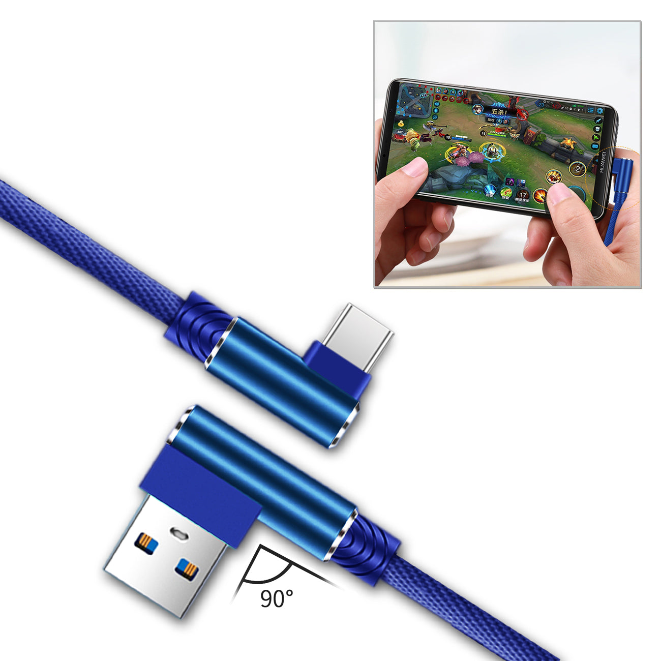 Data Cable USB 2.0 Type C Nylon Braided Material Reiko 3.3Ft Blue Color