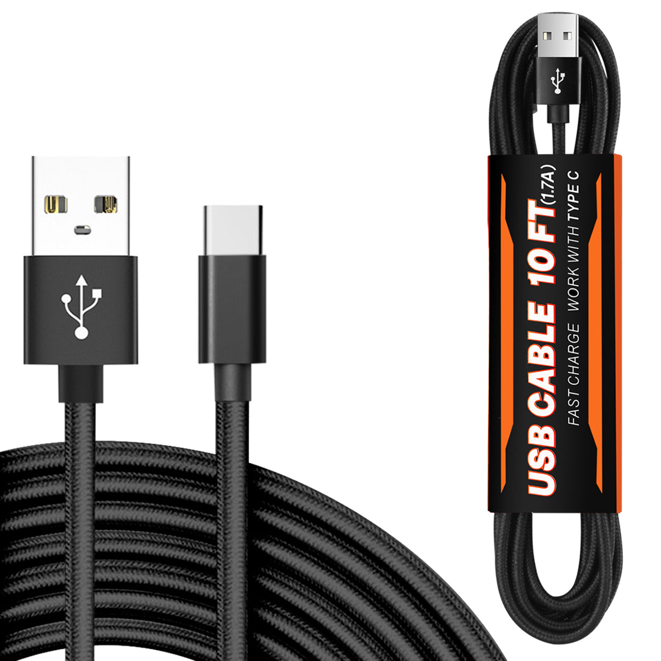 Cable USB Type-C 1.7A 10Ft Black Color
